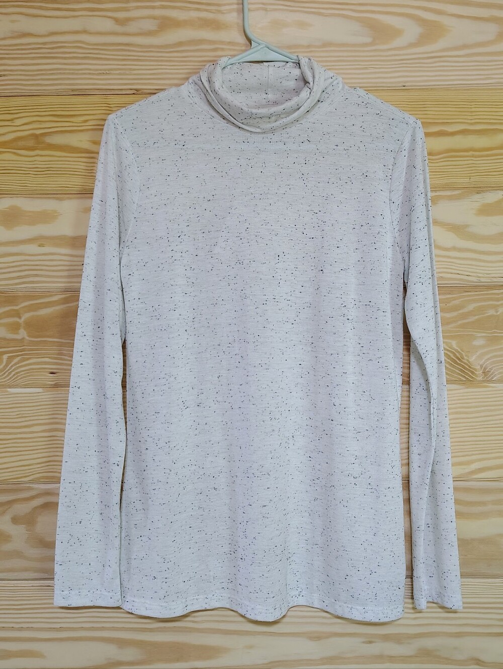 NEW LOFT Outlet Speckled Turtleneck Long Sleeve Top White Black Medium Stretch